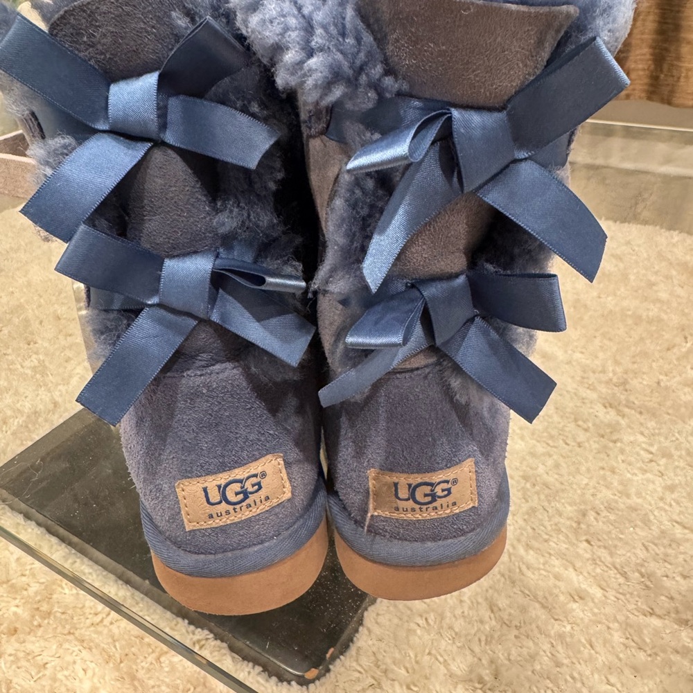UGG Navy Sheepskin Boots with Satin Bows